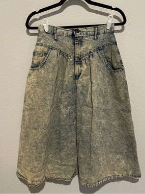 Acid Wash Denim Midi Skirt - Faded Blue